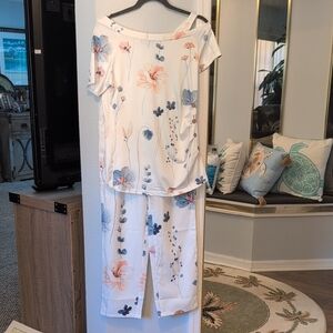 ChicMe Floral Off-Shoulder Top and Pants Set Brand New